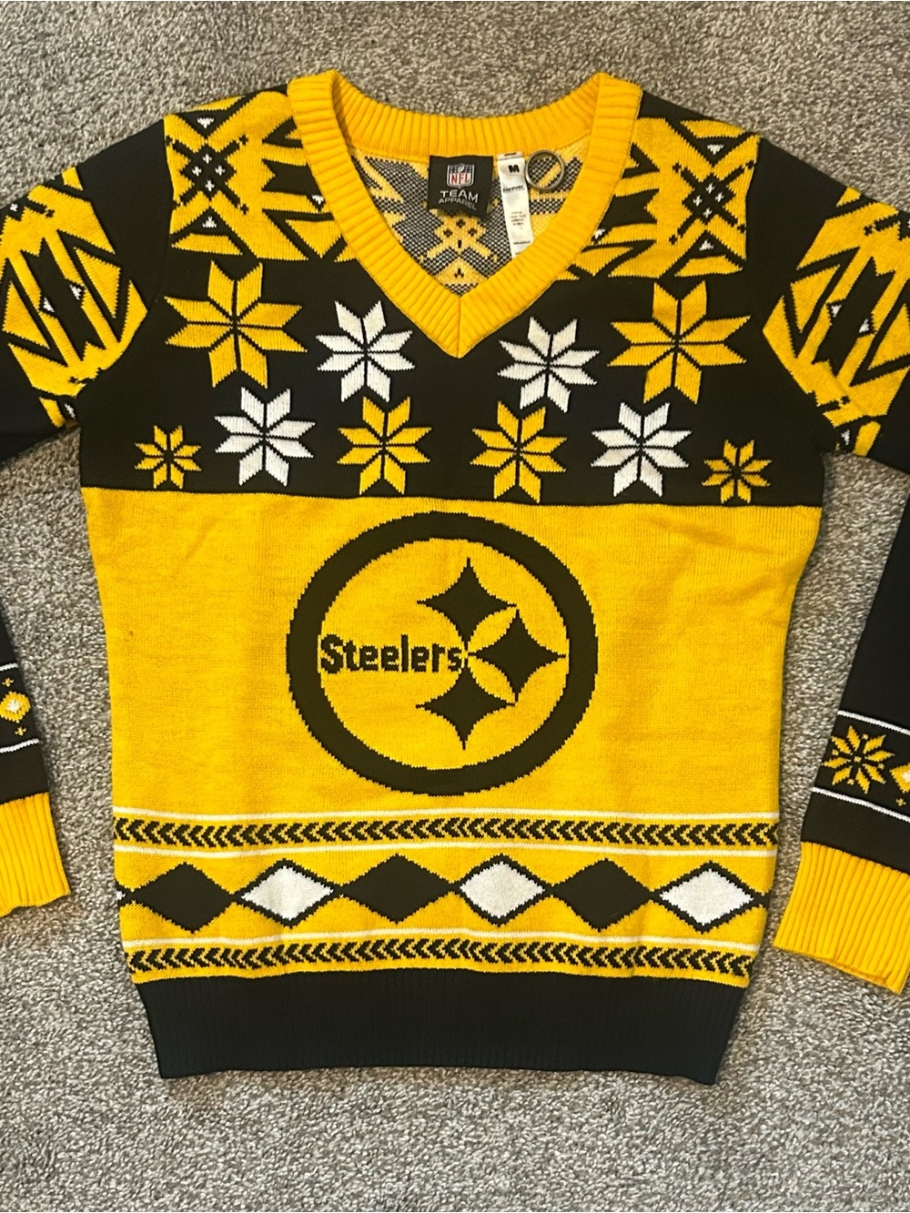 Pittsburgh Steelers NFL Ugly Christmas V-Neck Sweater Medium FOCO Knit